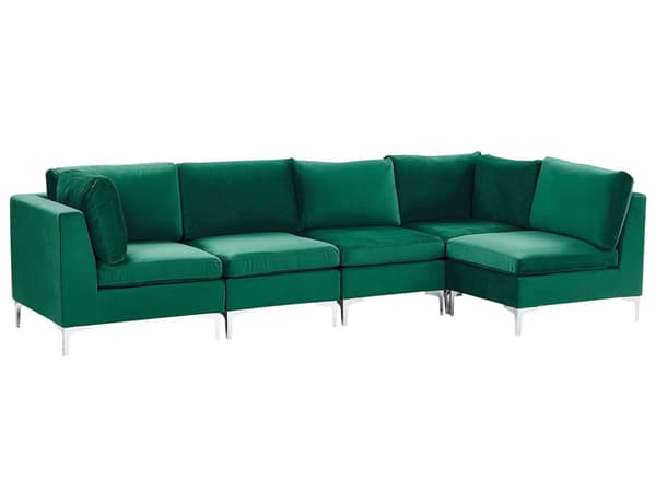 Hjørnesofa Grønn Fløyel 5-seter Modulær Venstrevendt L-form Glamorøs Moderne