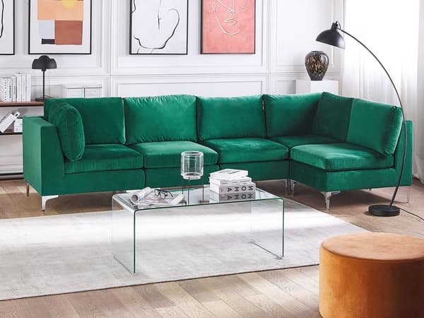 Hjørnesofa Grønn Fløyel 5-seter Modulær Venstrevendt L-form Glamorøs Moderne