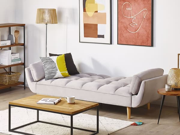 Sovesofa Grå Fløyelsstoff 3-seters Treben Skumfyll Splittrygg Polstring