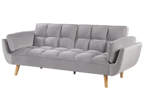 Sovesofa Grå Fløyelsstoff 3-seters Treben Skumfyll Splittrygg Polstring