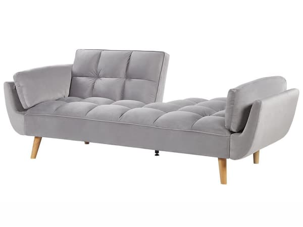 Sovesofa Grå Fløyelsstoff 3-seters Treben Skumfyll Splittrygg Polstring