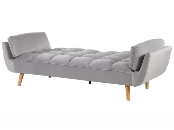 Sovesofa Grå Fløyelsstoff 3-seters Treben Skumfyll Splittrygg Polstring