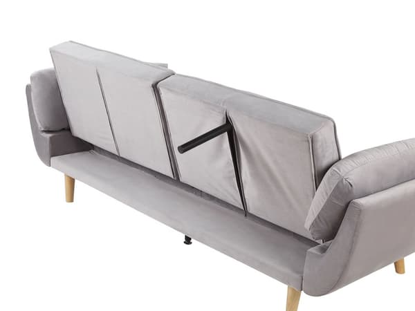 Sovesofa Grå Fløyelsstoff 3-seters Treben Skumfyll Splittrygg Polstring