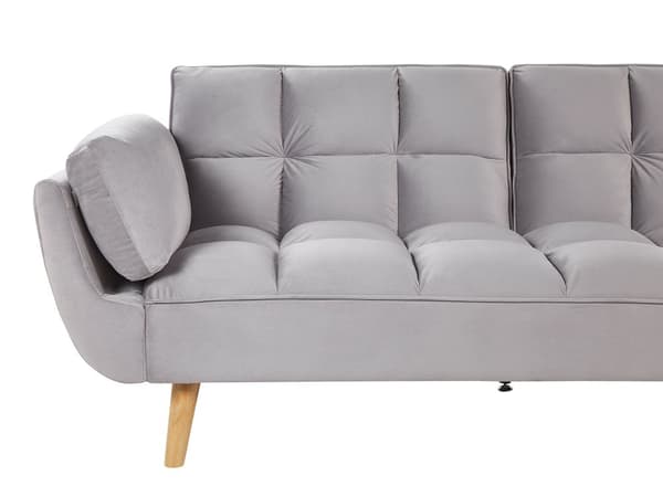 Sovesofa Grå Fløyelsstoff 3-seters Treben Skumfyll Splittrygg Polstring