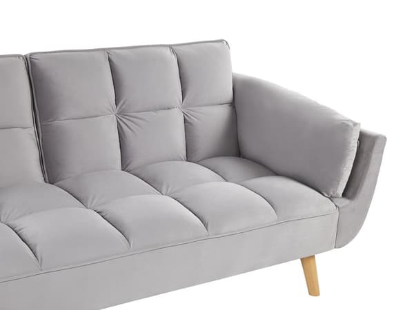 Sovesofa Grå Fløyelsstoff 3-seters Treben Skumfyll Splittrygg Polstring