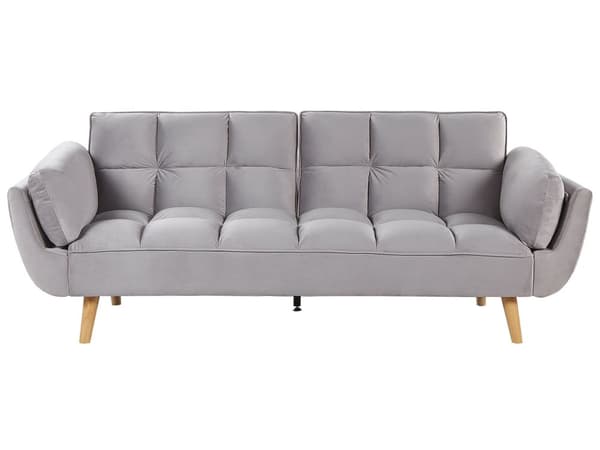 Sovesofa Grå Fløyelsstoff 3-seters Treben Skumfyll Splittrygg Polstring