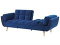 Miniatyrbilde 6 av 11: Sovesofa Blå Fløyelsstoff 3-seters Treben Skumfyll Splittrygg Polstring