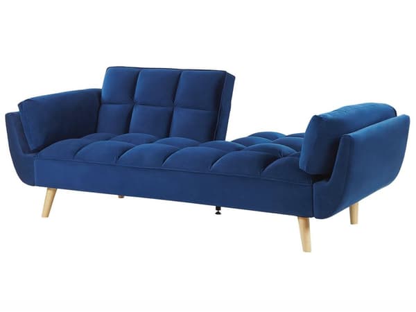 Sovesofa Blå Fløyelsstoff 3-seters Treben Skumfyll Splittrygg Polstring