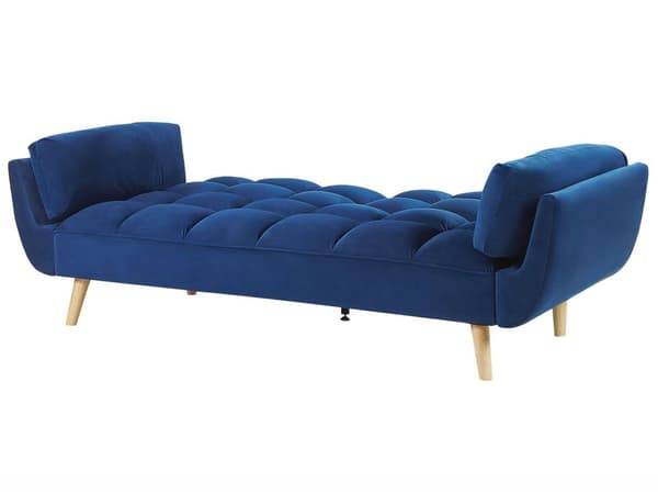 Sovesofa Blå Fløyelsstoff 3-seters Treben Skumfyll Splittrygg Polstring