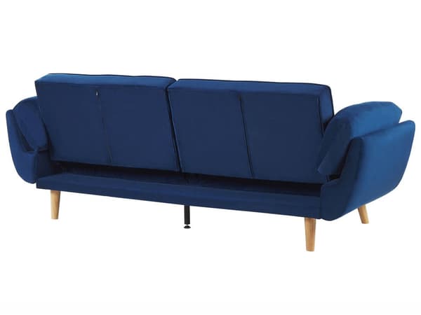 Sovesofa Blå Fløyelsstoff 3-seters Treben Skumfyll Splittrygg Polstring