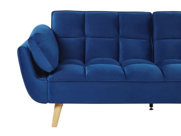 Sovesofa Blå Fløyelsstoff 3-seters Treben Skumfyll Splittrygg Polstring