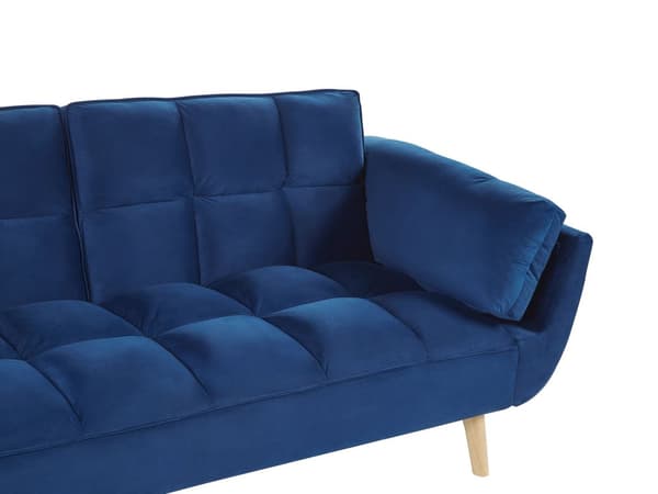 Sovesofa Blå Fløyelsstoff 3-seters Treben Skumfyll Splittrygg Polstring
