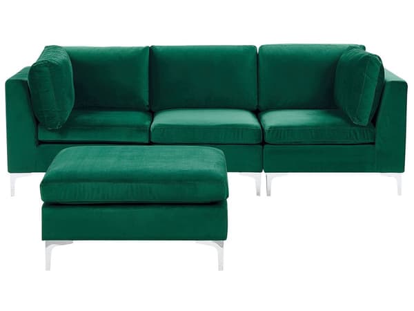 Sofa Fløyel Grønn 3-seter Modulær Sølv metallben Fotskammel Glamorøs Moderne design Innredning Stue