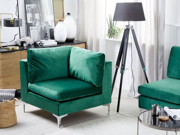 Hjørnemodul 1-seter Grønn Fløyel Sølv metallben Glamorøs stil Moderne Innredning Stue