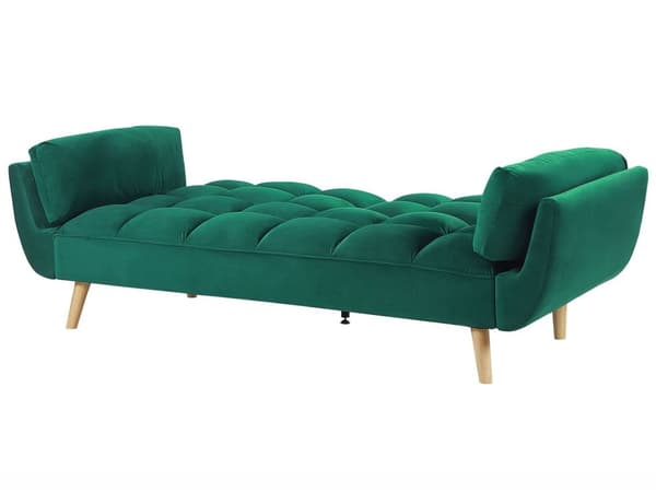 Sovesofa Grønn Fløyelsstoff 3-seters Treben Skumfyll Splittrygg Polstring