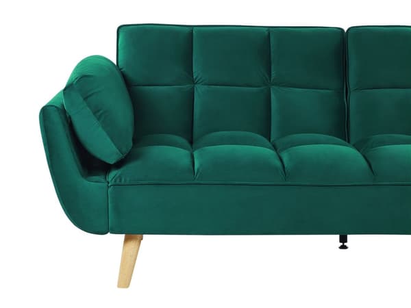 Sovesofa Grønn Fløyelsstoff 3-seters Treben Skumfyll Splittrygg Polstring