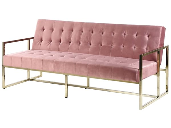 Sovesofa gull metallramme tuftet rosa fløyel møbeltrekk Retro stil sofa Stue