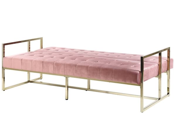 Sovesofa gull metallramme tuftet rosa fløyel møbeltrekk Retro stil sofa Stue