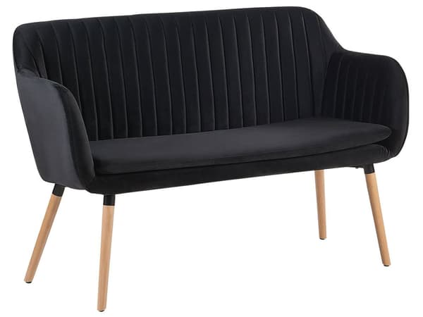 Kjøkkensofa Svart Fløyelsstoff med trekk 2-seter Metallramme Ben i Lyst Tre Ben Benk