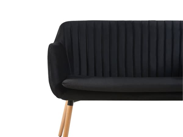 Kjøkkensofa Svart Fløyelsstoff med trekk 2-seter Metallramme Ben i Lyst Tre Ben Benk
