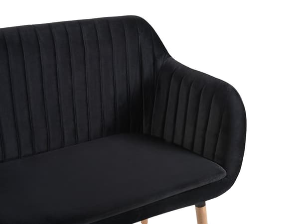 Kjøkkensofa Svart Fløyelsstoff med trekk 2-seter Metallramme Ben i Lyst Tre Ben Benk