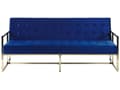 Miniatyrbilde 1 av 11: Sovesofa Blå fløyel med tuftet møbelstoff 3-seter Gull metallramme med armlener Retrostil