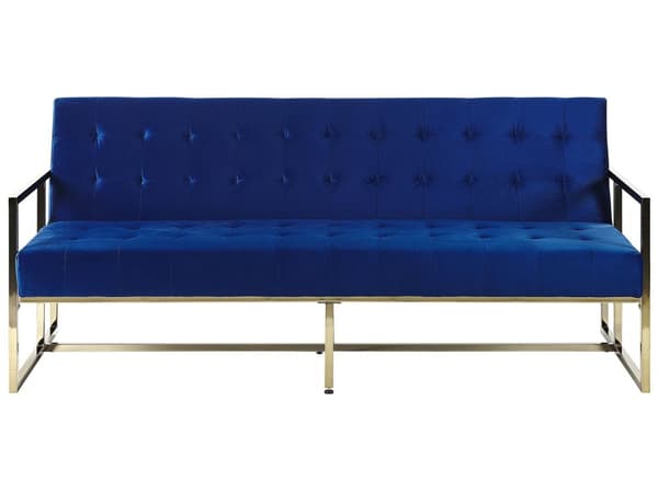 Sovesofa Blå fløyel med tuftet møbelstoff 3-seter Gull metallramme med armlener Retrostil