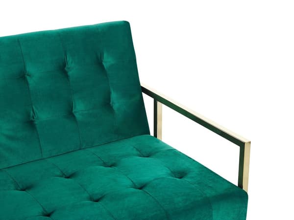 Sovesofa Grønn fløyel med tuftet møbeltrekk 3-seters gullfarget metallramme med armlener Retrostil