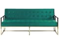 Miniatyrbilde 1 av 11: Sovesofa Grønn fløyel med tuftet møbeltrekk 3-seters gullfarget metallramme med armlener Retrostil