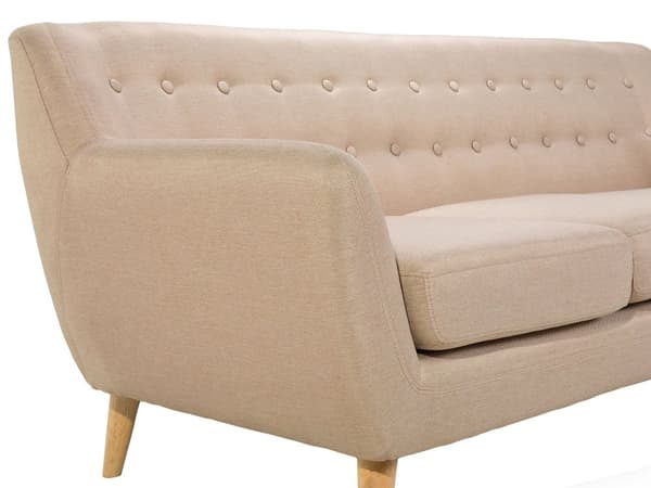 3-seters sofa Beige polstret med tuftet rygg Tykt polstret med ben i lyst tre Skandinavisk minimalistisk stue