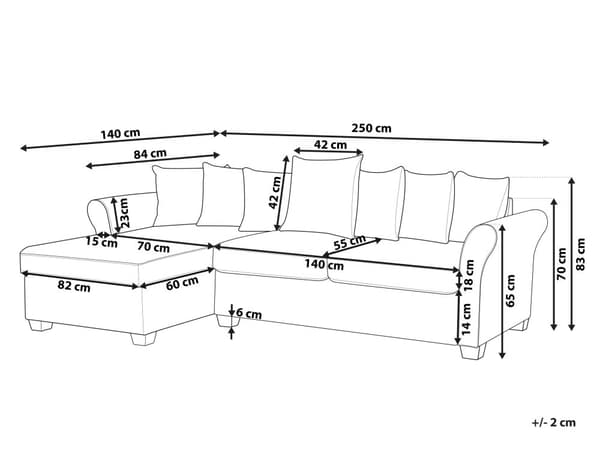 Hjørnesofa Lysegrå Polyesterstoff 3-seter Trekonstruksjon Svarte ben Sjeselong Puter med avtakbare trekk Minimalistisk stil Sofa Stue