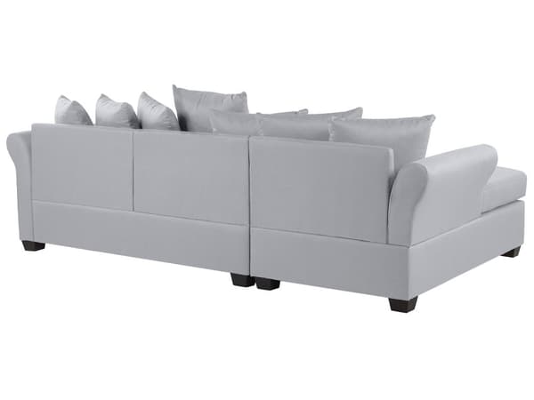 Hjørnesofa Lysegrå Polyesterstoff 3-seter Trekonstruksjon Svarte ben Sjeselong Puter med avtakbare trekk Minimalistisk stil Sofa Stue