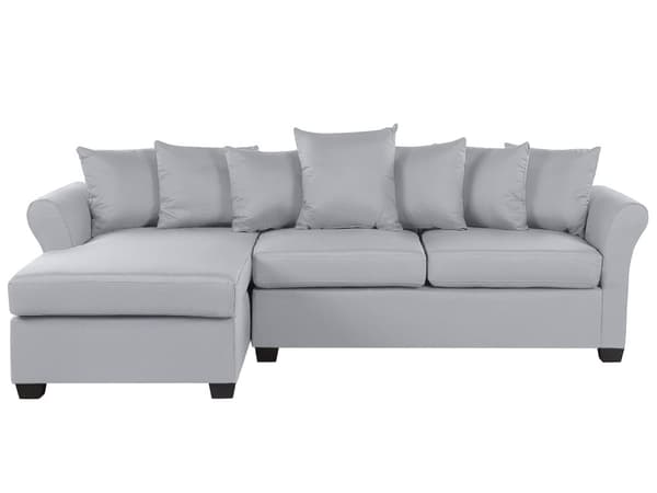 Hjørnesofa Lysegrå Polyesterstoff 3-seter Trekonstruksjon Svarte ben Sjeselong Puter med avtakbare trekk Minimalistisk stil Sofa Stue