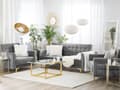 Miniatyrbilde 2 av 11: Stuesett Grå Fløyel Tuftet Stoff 3-seters Sovesofa 2 Lenestoler Moderne 3-delt Suite