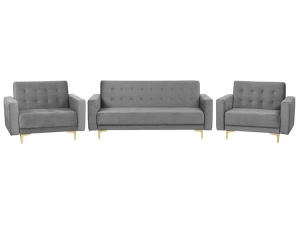 Stuesett Grå Fløyel Tuftet Stoff 3-seters Sovesofa 2 Lenestoler Moderne 3-delt Suite