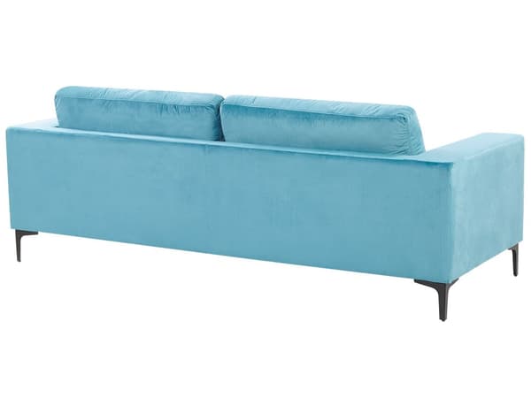 Sofa Lyseblå Fløyelsstoff med 3-seters Polstring og Spilearmer med Svarte Metallben Moderne Stue