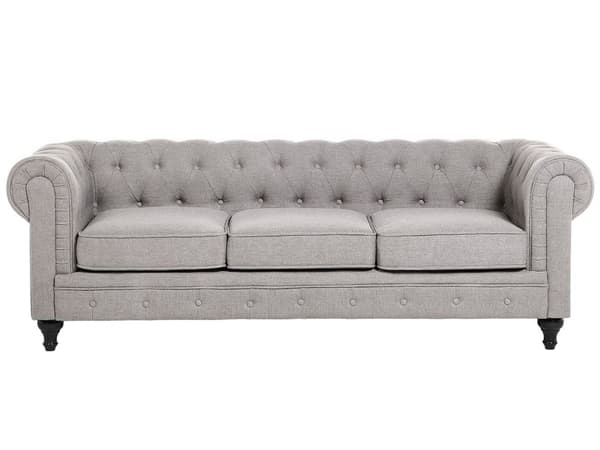 Chesterfield Stuesett Lysegrå Grå Møbeltrekk Mørkt Tre Ben 3-seters Sofa + Lenestol