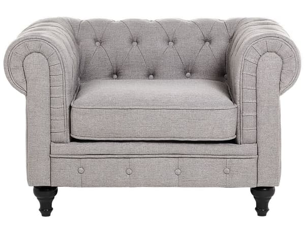 Chesterfield Stuesett Lysegrå Grå Møbeltrekk Mørkt Tre Ben 3-seters Sofa + Lenestol