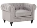 Miniatyrbilde 8 av 11: Chesterfield Stuesett Lysegrå Grå Møbeltrekk Mørkt Tre Ben 3-seters Sofa + Lenestol