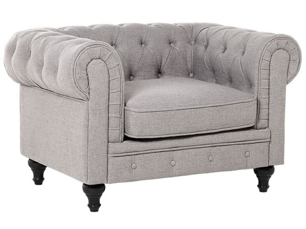 Chesterfield Stuesett Lysegrå Grå Møbeltrekk Mørkt Tre Ben 3-seters Sofa + Lenestol