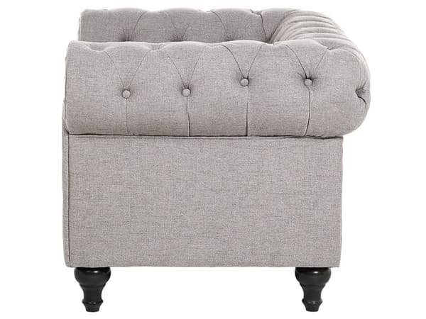 Chesterfield Stuesett Lysegrå Grå Møbeltrekk Mørkt Tre Ben 3-seters Sofa + Lenestol
