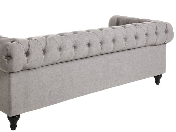 Chesterfield Stuesett Lysegrå Grå Møbeltrekk Mørkt Tre Ben 3-seters Sofa + Lenestol