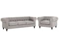 Miniatyrbilde 1 av 11: Chesterfield Stuesett Lysegrå Grå Møbeltrekk Mørkt Tre Ben 3-seters Sofa + Lenestol