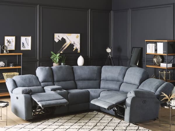 Sofa med Elektrisk Hvilestol Grå Hjørnesofa Stoff 5-seter Koppholder USB-port