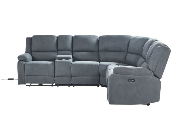 Sofa med Elektrisk Hvilestol Grå Hjørnesofa Stoff 5-seter Koppholder USB-port