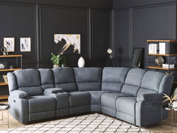 Sofa med Elektrisk Hvilestol Grå Hjørnesofa Stoff 5-seter Koppholder USB-port