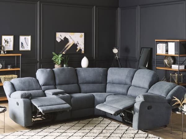 Sofa med Manuell Hvilestol Grå Hjørnesofa Stoff 5-seter Armlener Koppholder USB-port