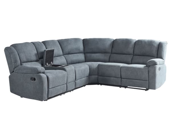 Sofa med Manuell Hvilestol Grå Hjørnesofa Stoff 5-seter Armlener Koppholder USB-port