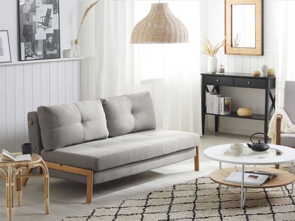 Sovesofa Lysegrå Stoff 2-seter Med puter Ekstra soveplass Skandinavisk stil Moderne