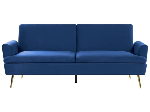 Sovesofa Marineblå Fløyel 3-seter Gullfargede metallben Klikk-klakk-mekanisme Moderne Glamorøs Sofa Stue